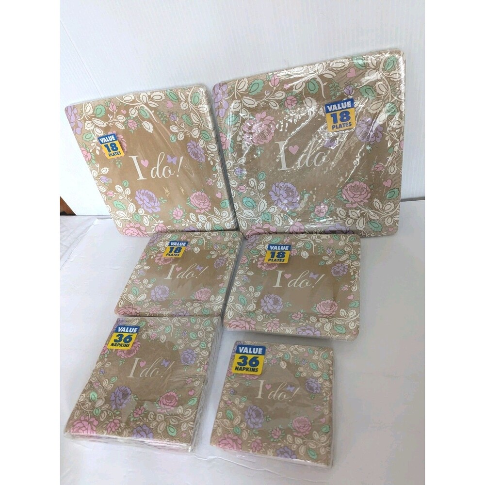 Amscan I Do Wedding Plates Napkins 144pc Whimsy Cottage Fairy Farmhouse Shabby